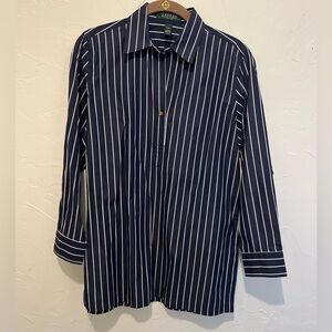 Lauren by Ralph Lauren Navy and White Striped Shirt